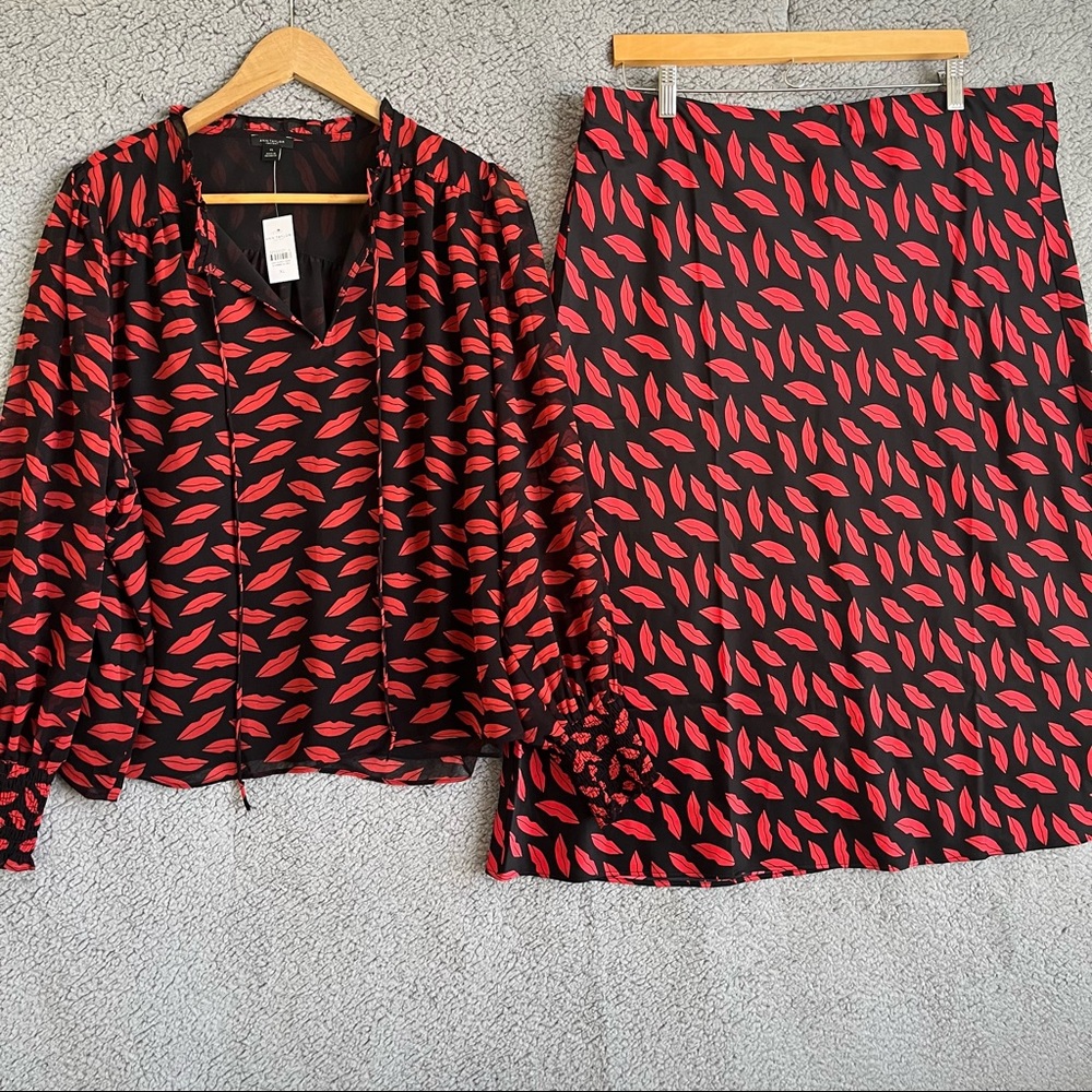 Ann Taylor M Skirt Suit Long Skirt and Blouse